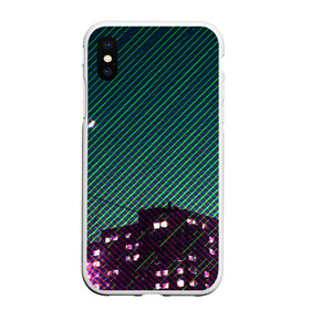 Чехол для iPhone XS Max матовый с принтом Ночной город в городе Новоалтайск, Силикон | Область печати: задняя сторона чехла, без боковых панелей | city | light | moon | neon | night | stripes | город | месяц | неон | ночь | полосы | фонари