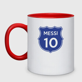 Кружка двухцветная с принтом Lionel Messi 10 в городе Новоалтайск, керамика | объем — 330 мл, диаметр — 80 мм. Цветная ручка и кайма сверху, в некоторых цветах — вся внутренняя часть | argentina | barca | barcelona | fc barcelona | lionel messi | spain | sport | uefa | аргентина | барса | барселона | золотой мяч | игрок | испания | камп ноу | лео месси | лионель месси | мяч | спорт | тренер | уефа 