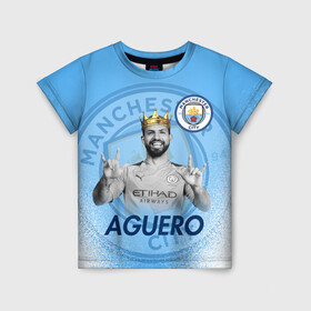 Детская футболка 3D с принтом СЕРХИО АГУЭРО SERGIO AGUERO в городе Новоалтайск, 100% гипоаллергенный полиэфир | прямой крой, круглый вырез горловины, длина до линии бедер, чуть спущенное плечо, ткань немного тянется | football | manchester city | sergio leonel aguero del castillo | sport | манчестер сити | сборная аргентины. | спорт | футбол