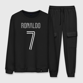Мужской костюм хлопок с принтом Ronaldo 7 номер на груди в городе Новоалтайск, 100% хлопок | на свитшоте круглая горловина, мягкая резинка по низу. Брюки заужены к низу, на них два вида карманов: два “обычных” по бокам и два объемных, с клапанами, расположенные ниже линии бедра. Брюки с мягкой трикотажной резинкой на поясе и по низу штанин. В поясе для дополнительного комфорта — широкие завязки | 7 | champion | cr7 | cristiano ronaldo | fifa | football | football club | juventus | soccer | uefa | игра | криштиану роналду | лига чемпионов | реал мадрид | сборная португалии | спорт | уефа | фифа | фк | футбол | футболь