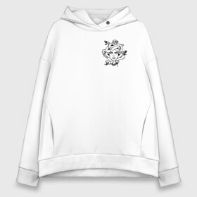 Женское худи Oversize хлопок с принтом Tattoo T-shirt Medusa black в городе Новоалтайск, френч-терри — 70% хлопок, 30% полиэстер. Мягкий теплый начес внутри —100% хлопок | боковые карманы, эластичные манжеты и нижняя кромка, капюшон на магнитной кнопке | minimal. тату | tattoo | медуза | минимализм | мифология