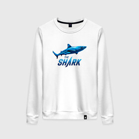 Женский свитшот хлопок с принтом Акула. The Shark в городе Новоалтайск, 100% хлопок | прямой крой, круглый вырез, на манжетах и по низу широкая трикотажная резинка  | shark | акула | акуленок | акулы | жители | клыки | море | морские | океан | рыба | черные