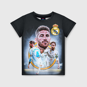 Детская футболка 3D с принтом СЕРХИО РАМОС / SERGIO RAMOS в городе Новоалтайск, 100% гипоаллергенный полиэфир | прямой крой, круглый вырез горловины, длина до линии бедер, чуть спущенное плечо, ткань немного тянется | football | real madrid | sergio ramos | sport | uefa | реал мадрид | сборная испании. | серхио рамос | спорт | уефа | футбол