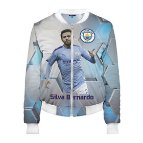 Женский бомбер 3D с принтом Silva Bernardo Манчестер Сити в городе Новоалтайск, 100% полиэстер | застегивается на молнию, по бокам два кармана без застежек, мягкие манжеты, по низу бомбера и на воротнике — эластичная резинка | manchester city | бернарду силва | манчестер сити | сборная португалии | футбол | футболист