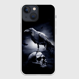 Чехол для iPhone 13 mini с принтом ЧЕРЕП И ВОРОН в городе Новоалтайск,  |  | birds | black | crown | death | horror | metal | skull | арт | ворон | зомби | кости | птицы | скелет | череп | черный