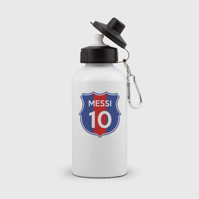 Бутылка спортивная с принтом Lionel Messi 10 эмблема с флагом в городе Новоалтайск, металл | емкость — 500 мл, в комплекте две пластиковые крышки и карабин для крепления | Тематика изображения на принте: argentina | barca | barcelona | fc barcelona | lionel messi | spain | sport | uefa | аргентина | барса | барселона | золотой мяч | игрок | испания | камп ноу | лео месси | лионель месси | мяч | спорт | тренер | уефа 