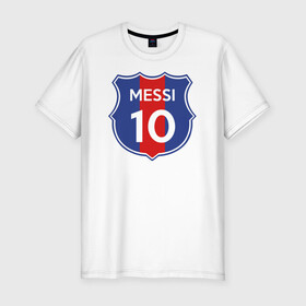 Мужская футболка хлопок Slim с принтом Lionel Messi 10 эмблема с флагом в городе Новоалтайск, 92% хлопок, 8% лайкра | приталенный силуэт, круглый вырез ворота, длина до линии бедра, короткий рукав | argentina | barca | barcelona | fc barcelona | lionel messi | spain | sport | uefa | аргентина | барса | барселона | золотой мяч | игрок | испания | камп ноу | лео месси | лионель месси | мяч | спорт | тренер | уефа 