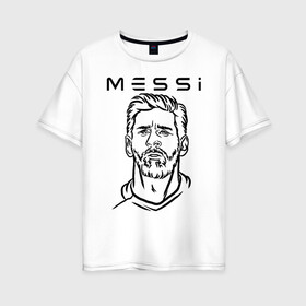 Женская футболка хлопок Oversize с принтом MESSI черные силуэт в городе Новоалтайск, 100% хлопок | свободный крой, круглый ворот, спущенный рукав, длина до линии бедер
 | argentina | barca | barcelona | fc barcelona | lionel messi | spain | sport | uefa | аргентина | барса | барселона | золотой мяч | игрок | испания | камп ноу | лео месси | лионель месси | мяч | спорт | тренер | уефа 