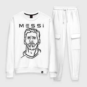 Женский костюм хлопок с принтом MESSI черные силуэт в городе Новоалтайск, 100% хлопок | на свитшоте круглая горловина, мягкая резинка по низу. Брюки заужены к низу, на них два вида карманов: два 