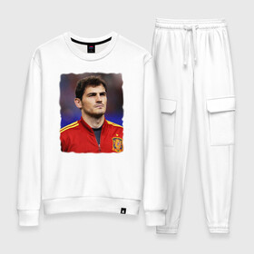 Женский костюм хлопок с принтом Iker Casillas/Икер Касильяс  в городе Новоалтайск, 100% хлопок | на свитшоте круглая горловина, мягкая резинка по низу. Брюки заужены к низу, на них два вида карманов: два 