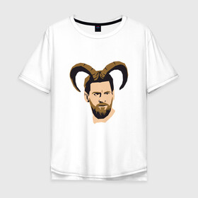Мужская футболка хлопок Oversize с принтом GOAT Messi в городе Новоалтайск, 100% хлопок | свободный крой, круглый ворот, “спинка” длиннее передней части | Тематика изображения на принте: argentina | barca | barcelona | football | lionel | messi | spain | sport | аргентина | барса | барселона | гол | золотой мяч | игрок | испания | камп ноу | лионель | месси | мяч | спорт | тренер | футбол | чемпион |