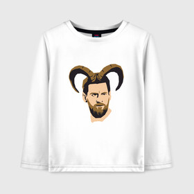 Детский лонгслив хлопок с принтом GOAT Messi в городе Новоалтайск, 100% хлопок | круглый вырез горловины, полуприлегающий силуэт, длина до линии бедер | argentina | barca | barcelona | football | lionel | messi | spain | sport | аргентина | барса | барселона | гол | золотой мяч | игрок | испания | камп ноу | лионель | месси | мяч | спорт | тренер | футбол | чемпион |