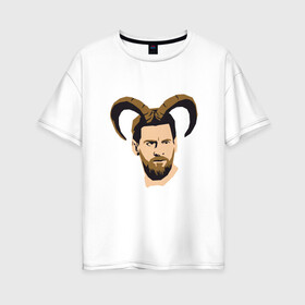 Женская футболка хлопок Oversize с принтом GOAT Messi в городе Новоалтайск, 100% хлопок | свободный крой, круглый ворот, спущенный рукав, длина до линии бедер
 | argentina | barca | barcelona | football | lionel | messi | spain | sport | аргентина | барса | барселона | гол | золотой мяч | игрок | испания | камп ноу | лионель | месси | мяч | спорт | тренер | футбол | чемпион |