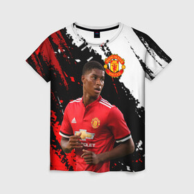 Женская футболка 3D с принтом Manchester United Рашфорд в городе Новоалтайск, 100% полиэфир ( синтетическое хлопкоподобное полотно) | прямой крой, круглый вырез горловины, длина до линии бедер | fc | fcmu | football | football club | manchester united | marcus rashford | red devils | sport | красные дьяволы | манчестер юнайтед | маркус рашфорд | спорт | фк | фкмю | футбол | футбольный клуб