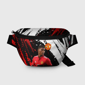 Поясная сумка 3D с принтом Manchester United: Рашфорд. в городе Новоалтайск, 100% полиэстер | плотная ткань, ремень с регулируемой длиной, внутри несколько карманов для мелочей, основное отделение и карман с обратной стороны сумки застегиваются на молнию | fc | fcmu | football | football club | manchester united | marcus rashford | red devils | sport | красные дьяволы | манчестер юнайтед | маркус рашфорд | спорт | фк | фкмю | футбол | футбольный клуб