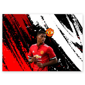 Поздравительная открытка с принтом Manchester United Рашфорд в городе Новоалтайск, 100% бумага | плотность бумаги 280 г/м2, матовая, на обратной стороне линовка и место для марки
 | Тематика изображения на принте: fc | fcmu | football | football club | manchester united | marcus rashford | red devils | sport | красные дьяволы | манчестер юнайтед | маркус рашфорд | спорт | фк | фкмю | футбол | футбольный клуб