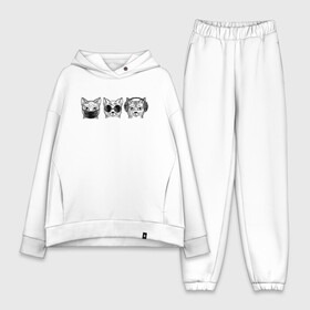 Женский костюм хлопок Oversize с принтом Не говорю Не вижу не слышу в городе Новоалтайск,  |  | коты | кошки | маска | наушники | не вижу зла | не говорю зла | не делаю зла | очки | чёрно белый | чёрный