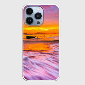 Чехол для iPhone 13 Pro с принтом Закат на пляже в городе Новоалтайск,  |  | Тематика изображения на принте: закат | лето | лодка на берегу | пляж