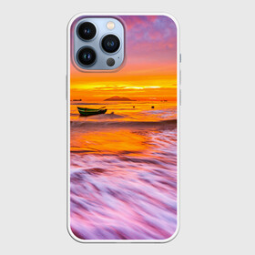 Чехол для iPhone 13 Pro Max с принтом Закат на пляже в городе Новоалтайск,  |  | Тематика изображения на принте: закат | лето | лодка на берегу | пляж