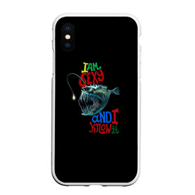 Чехол для iPhone XS Max матовый с принтом я красотка в городе Новоалтайск, Силикон | Область печати: задняя сторона чехла, без боковых панелей | зубастик | морское чудовище | рыбалка | рыбёха | рыбка | рыболов | я красотка
