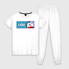 Женская пижама хлопок с принтом LOU (ПЛАШКА) в городе Новоалтайск, 100% хлопок | брюки и футболка прямого кроя, без карманов, на брюках мягкая резинка на поясе и по низу штанин | android | brawl | brawl stars | clash | game | lou | stars | андроид | игра | мобильные игры