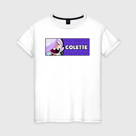 Женская футболка хлопок с принтом COLETTE (ПЛАШКА) в городе Новоалтайск, 100% хлопок | прямой крой, круглый вырез горловины, длина до линии бедер, слегка спущенное плечо | android | brawl | brawl stars | clash | colette | game | stars | андроид | игра | мобильные игры