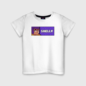 Детская футболка хлопок с принтом SHELLY (ПЛАШКА) в городе Новоалтайск, 100% хлопок | круглый вырез горловины, полуприлегающий силуэт, длина до линии бедер | android | brawl | brawl stars | clash | game | shelly | stars | андроид | игра | мобильные игры | шелли