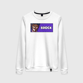Женский свитшот хлопок с принтом BROCK (ПЛАШКА) в городе Новоалтайск, 100% хлопок | прямой крой, круглый вырез, на манжетах и по низу широкая трикотажная резинка  | android | brawl | brawl stars | brock | clash | game | stars | андроид | игра | мобильные игры
