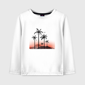 Детский лонгслив хлопок с принтом palm tree в городе Новоалтайск, 100% хлопок | круглый вырез горловины, полуприлегающий силуэт, длина до линии бедер | beach | ocean | palm trees | sea | summer | sun | sunset | vacation | закат | лето | море | океан | отдых | отпуск | пальмы | пляж | солнце