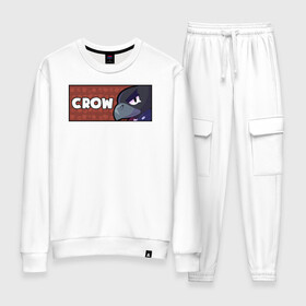Женский костюм хлопок с принтом CROW (ПЛАШКА) в городе Новоалтайск, 100% хлопок | на свитшоте круглая горловина, мягкая резинка по низу. Брюки заужены к низу, на них два вида карманов: два 