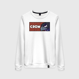 Женский свитшот хлопок с принтом CROW (ПЛАШКА) в городе Новоалтайск, 100% хлопок | прямой крой, круглый вырез, на манжетах и по низу широкая трикотажная резинка  | android | brawl | brawl stars | clash | crow | game | stars | андроид | ворон | игра | мобильные игры