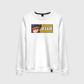 Женский свитшот хлопок с принтом JESSIE (ПЛАШКА) в городе Новоалтайск, 100% хлопок | прямой крой, круглый вырез, на манжетах и по низу широкая трикотажная резинка  | android | brawl | brawl stars | clash | game | jessie | stars | андроид | джесси | игра | мобильные игры