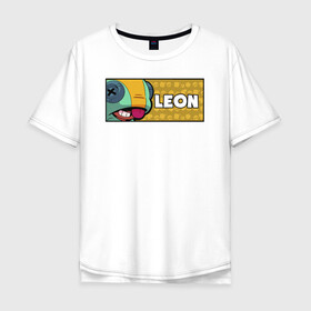 Мужская футболка хлопок Oversize с принтом LEON (ПЛАШКА) в городе Новоалтайск, 100% хлопок | свободный крой, круглый ворот, “спинка” длиннее передней части | android | brawl | brawl stars | clash | game | leon | stars | андроид | игра | леон | мобильные игры