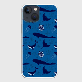 Чехол для iPhone 13 mini с принтом Подводный мир в городе Новоалтайск,  |  | whale | акулы | кит | киты | медуза | медузы | море | морские | океан | паттерн | подводный | скаты | черепаха | черепахами