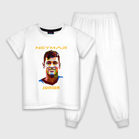 Детская пижама хлопок с принтом Neymar Junior в городе Новоалтайск, 100% хлопок |  брюки и футболка прямого кроя, без карманов, на брюках мягкая резинка на поясе и по низу штанин
 | Тематика изображения на принте: brasil | brazil | football | france | neymar | psg | sport | бразилия | гол | кубок | мяч | неймар | псж | спорт | франция | футбол | футболист | чемпион