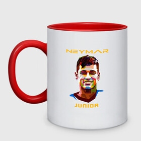 Кружка двухцветная с принтом Neymar Junior в городе Новоалтайск, керамика | объем — 330 мл, диаметр — 80 мм. Цветная ручка и кайма сверху, в некоторых цветах — вся внутренняя часть | brasil | brazil | football | france | neymar | psg | sport | бразилия | гол | кубок | мяч | неймар | псж | спорт | франция | футбол | футболист | чемпион
