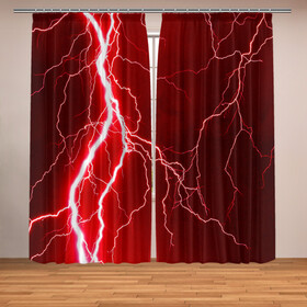 Фотошторы с принтом Red Lightning в городе Новоалтайск, Блэкаут (светозащита 90%) / Габардин (светозащита 40% | 2 полотна шириной по 145 см; Высота 200-300 см; Крепление: шторная лента (на крючки); | energy | fire | lightning | storm | thunder