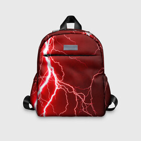 Детский рюкзак 3D с принтом Red Lightning в городе Новоалтайск, 100% полиэстер | лямки с регулируемой длиной, сверху петелька, чтобы рюкзак можно было повесить на вешалку. Основное отделение закрывается на молнию, как и внешний карман. Внутри дополнительный карман. По бокам два дополнительных кармашка | energy | fire | lightning | storm | thunder