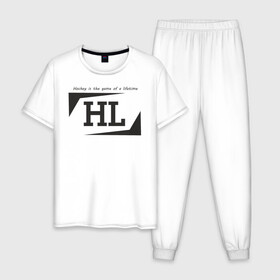 Мужская пижама хлопок с принтом Hockey life / HL logo в городе Новоалтайск, 100% хлопок | брюки и футболка прямого кроя, без карманов, на брюках мягкая резинка на поясе и по низу штанин
 | hl | hockey | logo | play off | sport | хоккей
