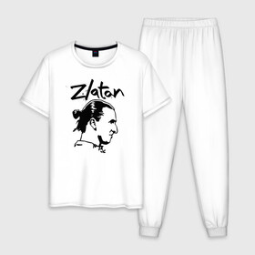 Мужская пижама хлопок с принтом ZLATAN черный силуэт в городе Новоалтайск, 100% хлопок | брюки и футболка прямого кроя, без карманов, на брюках мягкая резинка на поясе и по низу штанин
 | ac milan | fifa | il diavoli | rossoneri | soccer | uefa | zlatan ibrahimovic | дьяволы | златан ибрагимович | лига чемпионов | милан | сборная швеции | спорт | уефа | фифа | фк | футбол | футбол
