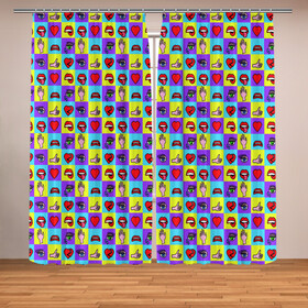 Фотошторы с принтом Поп-арт в городе Новоалтайск, Блэкаут (светозащита 90%) / Габардин (светозащита 40% | 2 полотна шириной по 145 см; Высота 200-300 см; Крепление: шторная лента (на крючки); | глаза | губы | квадраты | руки | сердца