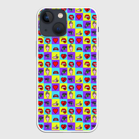Чехол для iPhone 13 mini с принтом Поп арт в городе Новоалтайск,  |  | глаза | губы | квадраты | руки | сердца