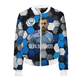Женский бомбер 3D с принтом Silva Bernardo Манчестер Сити в городе Новоалтайск, 100% полиэстер | застегивается на молнию, по бокам два кармана без застежек, мягкие манжеты, по низу бомбера и на воротнике — эластичная резинка | manchester city | бернарду силва | манчестер сити | сборная португалии | футбол | футболист