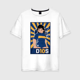Женская футболка хлопок Oversize с принтом Maradona - Adios в городе Новоалтайск, 100% хлопок | свободный крой, круглый ворот, спущенный рукав, длина до линии бедер
 | argentina | maradona | messi | sport | аргентина | гол | диего | марадона | месси | мяч | рука бога | спорт | футбол | чемпион