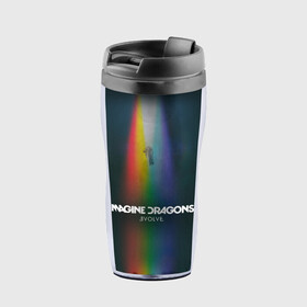 Термокружка-непроливайка с принтом Imagine Dragons Evolve в городе Новоалтайск, внутренняя часть — пищевой пластик, наружная часть — прозрачный пластик, между ними — полиграфическая вставка с рисунком | объем — 350 мл, герметичная крышка | Тематика изображения на принте: believer | dan reynolds | dragons | evolve | imagine | indie | pop | rock | имежин дрэгонс | инди | поп | рок