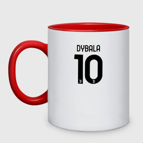 Кружка двухцветная с принтом Dybala 10 номер Ювентус в городе Новоалтайск, керамика | объем — 330 мл, диаметр — 80 мм. Цветная ручка и кайма сверху, в некоторых цветах — вся внутренняя часть | 10 | ac milan | champions | fifa | juve | juventus | juvi | paulo dybala | soccer | uefa | дубала | лига чемпионов | номер | пауло дибала | сборная аргентины | спорт | уефа | фифа | фк | футбол | футболист | футбольный клуб | 