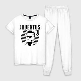 Женская пижама хлопок с принтом Juventus Paulo Dybala в городе Новоалтайск, 100% хлопок | брюки и футболка прямого кроя, без карманов, на брюках мягкая резинка на поясе и по низу штанин | 10 | ac milan | champions | fifa | juve | juventus | juvi | paulo dybala | soccer | uefa | дубала | лига чемпионов | номер | пауло дибала | сборная аргентины | спорт | уефа | фифа | фк | футбол | футболист | футбольный клуб | 