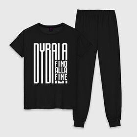 Женская пижама хлопок с принтом Dybala fino alla fine в городе Новоалтайск, 100% хлопок | брюки и футболка прямого кроя, без карманов, на брюках мягкая резинка на поясе и по низу штанин | 10 | ac milan | champions | fifa | juve | juventus | juvi | paulo dybala | soccer | uefa | дубала | лига чемпионов | номер | пауло дибала | сборная аргентины | спорт | уефа | фифа | фк | футбол | футболист | футбольный клуб | 