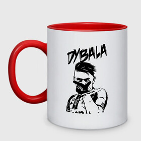 Кружка двухцветная с принтом DYBALA Juventus жест в городе Новоалтайск, керамика | объем — 330 мл, диаметр — 80 мм. Цветная ручка и кайма сверху, в некоторых цветах — вся внутренняя часть | 10 | ac milan | champions | fifa | juve | juventus | juvi | paulo dybala | soccer | uefa | дубала | лига чемпионов | номер | пауло дибала | сборная аргентины | спорт | уефа | фифа | фк | футбол | футболист | футбольный клуб | 