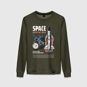 Женский свитшот хлопок с принтом Space Adventure в городе Новоалтайск, 100% хлопок | прямой крой, круглый вырез, на манжетах и по низу широкая трикотажная резинка  | elon musk | moon | space | space x | spaceman | илон маск | космонавт | космос | луна